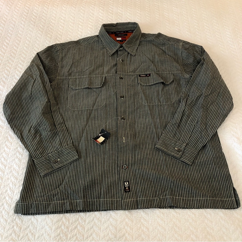 90s Tommy Hilfiger NWT Pinstripe Button Down Shirt Jacket Men’s Large